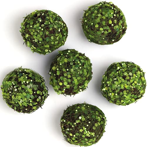 BYHER Decorative Balls for Bowls, Fake Moss Ball for Vase Filler Home Decor (3.2" - Set of 6)