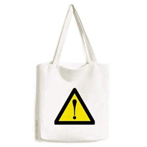 warning symbol yellow black safe triangle tote canvas bag shopping satchel casual handbag