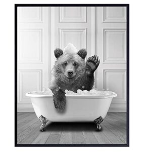 bear wall decor – bear wall art – funny bathroom decor for women, kids – bathroom pictures – bath wall decor – cute modern bathroom accessories – cool unique bathroom sign- powder room – restroom sign