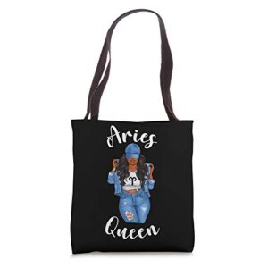 streetwise aries black queen afro womens zodiac birthday tote bag