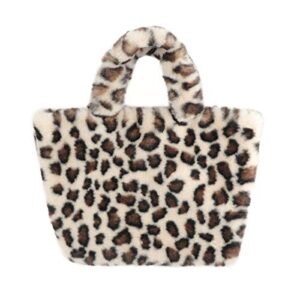 surell – faux rex rabbit fur leopard print handbag – small fuzzy tote bag – cute y2k style – luxurious fluffy fashion purse gift – animal print pocketbook – spotted stylish handbag – (cream)