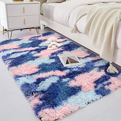 Jillche Bed Stylish Rug Runner 3x5 Feet, Cozy Soft Plush Fur Living Room Area Rug, Trendy Colorful Rug for Kids Room Decor, Durable Anti-Skid Play Mat for Baby, Ultra Comfy Bedside Rugs for Bedroom