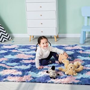 Jillche Bed Stylish Rug Runner 3x5 Feet, Cozy Soft Plush Fur Living Room Area Rug, Trendy Colorful Rug for Kids Room Decor, Durable Anti-Skid Play Mat for Baby, Ultra Comfy Bedside Rugs for Bedroom