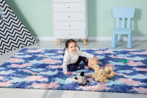 Jillche Bed Stylish Rug Runner 3x5 Feet, Cozy Soft Plush Fur Living Room Area Rug, Trendy Colorful Rug for Kids Room Decor, Durable Anti-Skid Play Mat for Baby, Ultra Comfy Bedside Rugs for Bedroom