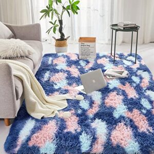 Jillche Bed Stylish Rug Runner 3x5 Feet, Cozy Soft Plush Fur Living Room Area Rug, Trendy Colorful Rug for Kids Room Decor, Durable Anti-Skid Play Mat for Baby, Ultra Comfy Bedside Rugs for Bedroom