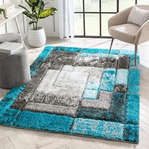 well woven kizi teal & grey abstract geometric area rug 5×7 (5’3″ x 7’3″)