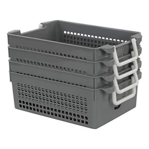 jandson plastic stacking baskets with handle, grey basket, 4 packs
