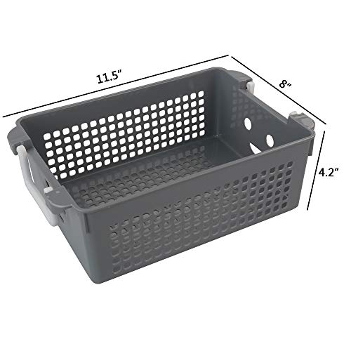 Jandson Plastic Stacking Baskets with Handle, Grey Basket, 4 Packs