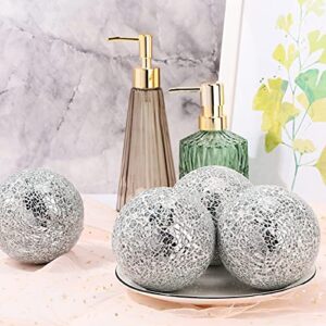 Patelai 6 Pieces 4 Inch Mosaic Sphere Balls Decorative Glass Balls Decorative Orbs Table Centerpiece Balls Round Glass Ball Bowl Filler for Bowls Vases Dining Coffee Table Decor (Silver)