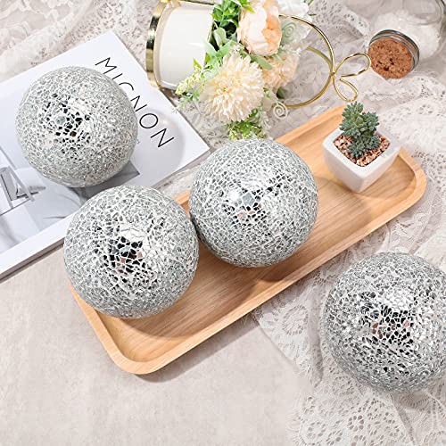 Patelai 6 Pieces 4 Inch Mosaic Sphere Balls Decorative Glass Balls Decorative Orbs Table Centerpiece Balls Round Glass Ball Bowl Filler for Bowls Vases Dining Coffee Table Decor (Silver)