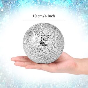 Patelai 6 Pieces 4 Inch Mosaic Sphere Balls Decorative Glass Balls Decorative Orbs Table Centerpiece Balls Round Glass Ball Bowl Filler for Bowls Vases Dining Coffee Table Decor (Silver)