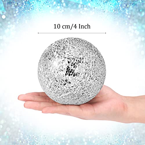 Patelai 6 Pieces 4 Inch Mosaic Sphere Balls Decorative Glass Balls Decorative Orbs Table Centerpiece Balls Round Glass Ball Bowl Filler for Bowls Vases Dining Coffee Table Decor (Silver)