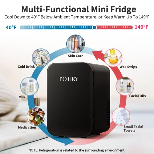 Potiry Mini Fridge, 6 Liter AC/DC Portable Thermoelectric Cooler and Warmer Mini Fridge for Bedroom Car Home Travel Mini Refrigerator for Skin Care Foods Medications