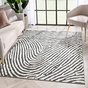 well woven basma grey abstract geometric soft high-lo pile area rug 5×7 (5’3″ x 7’3″)