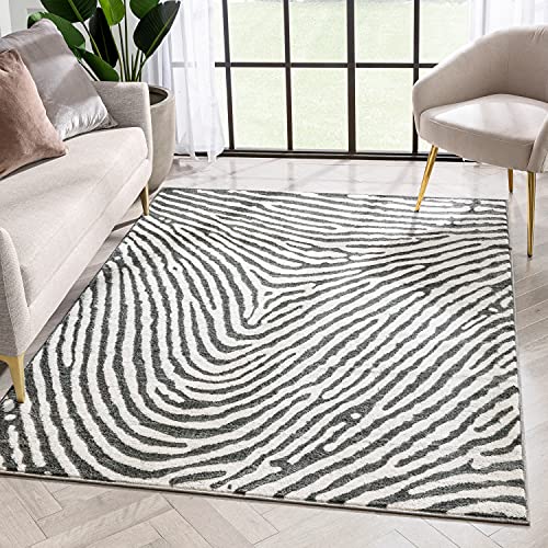 Well Woven Basma Grey Abstract Geometric Soft High-Lo Pile Area Rug 5x7 (5'3" x 7'3")