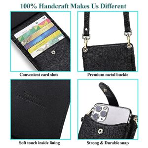 Peacocktion Small Crossbody Cell Phone Purse for Women, Lightweight Mini Shoulder Bag Wallet with Credit Card Slots (Black Litchi)