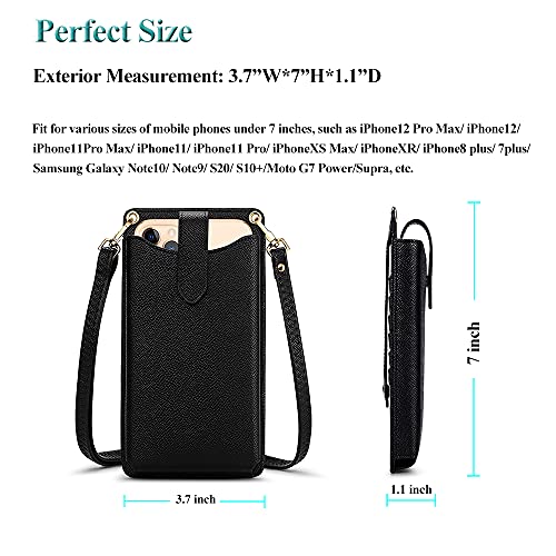 Peacocktion Small Crossbody Cell Phone Purse for Women, Lightweight Mini Shoulder Bag Wallet with Credit Card Slots (Black Litchi)