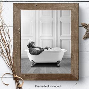 Funny Bathroom Decor for Men, Women - Cute Modern Bathroom Accessories - Bathroom Pictures - Bath Wall Decor - Monkey Chimp Wall Art - Cool Unique Bathroom Sign - Powder Room - Guest Bathroom Poster