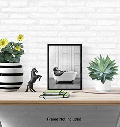 Funny Bathroom Decor for Men, Women - Cute Modern Bathroom Accessories - Bathroom Pictures - Bath Wall Decor - Monkey Chimp Wall Art - Cool Unique Bathroom Sign - Powder Room - Guest Bathroom Poster