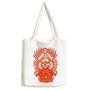 peking opera red gongtongguan paper-cut tote canvas bag shopping satchel casual handbag