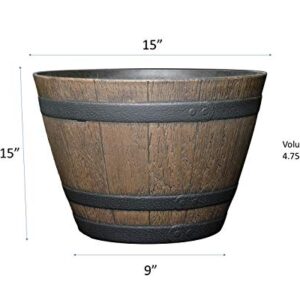 Classic Home and Garden S72CP3D-037R Whiskey Barrel Planter 3 Pack, 15", Kentucky Walnut