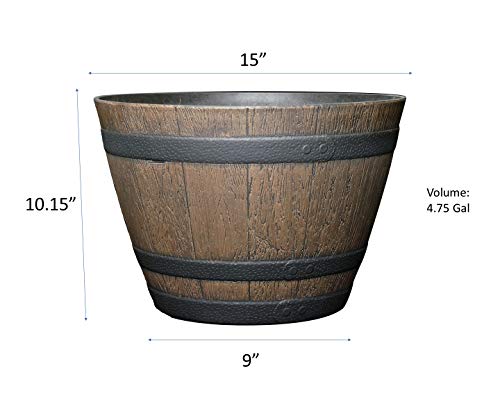 Classic Home and Garden S72CP3D-037R Whiskey Barrel Planter 3 Pack, 15", Kentucky Walnut