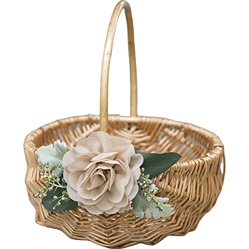 Willow Flower Girl Basket - Rustic Wood Flower Girl Basket - Country Wedding Basket w/Greenery Decor - Rattan Gift Basket by Ragga Wedding