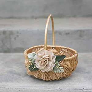 Willow Flower Girl Basket - Rustic Wood Flower Girl Basket - Country Wedding Basket w/Greenery Decor - Rattan Gift Basket by Ragga Wedding