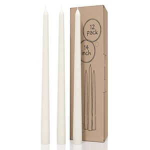candwax ivory taper candles 14 inch dripless – set of 12 tapered candles ideal as dinner candles – smokeless and unscented taper candles long burning – hand poured tall candlesticks