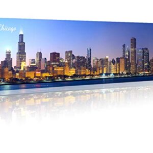 Chicago Skyline Wall Art for Living Room Cityscape Canvas Modern Home Decor Panorama Pictures City Building House Decorations Skyscraper Artwork Night View Posters and Prints 12x46 Inch 1 Panel