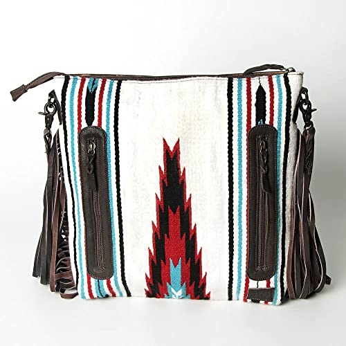 American Darling Cross Body Vintage Bag Large Leather Fringe Crossbody Purse Western Handbags Quilted Saddle Blanket Cowhide Stylish Handmade Shoulder Handbag Hand Carved Strap (ADBGZ104), White