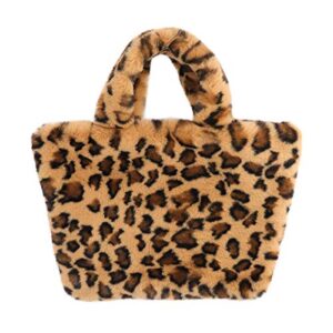 surell – faux rex rabbit fur leopard print handbag – small fuzzy tote bag – cute y2k style – luxurious fluffy fashion purse gift – animal print pocketbook – spotted stylish handbag – (tan)