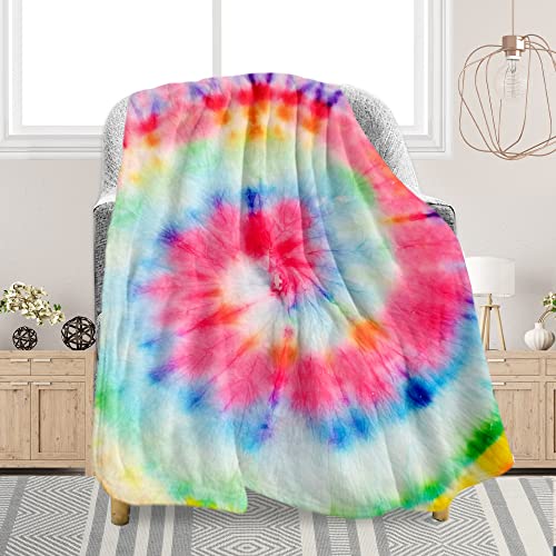 Fleece Throw Blanket for Couch, Patterned Warm Comfy Flannel Throw Blanket Fuzzy Ultra-Soft Cozy Microfiber Plush Blanket 330GSM for Sofa Bed Office All Season Use (40" x 50", Rainbow Tie Dye)