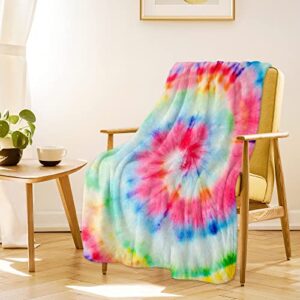 Fleece Throw Blanket for Couch, Patterned Warm Comfy Flannel Throw Blanket Fuzzy Ultra-Soft Cozy Microfiber Plush Blanket 330GSM for Sofa Bed Office All Season Use (40" x 50", Rainbow Tie Dye)