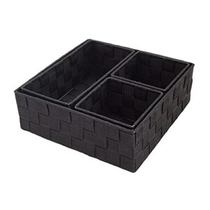 black storage baskets, woven storage bins containers for drawer closet shelf dresser, set of 4.