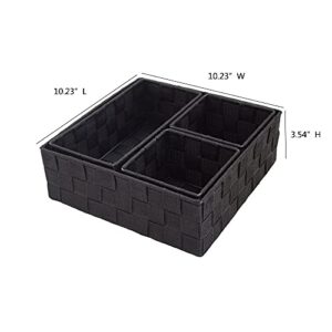 Black Storage Baskets, Woven Storage Bins Containers for Drawer Closet Shelf Dresser, Set of 4.