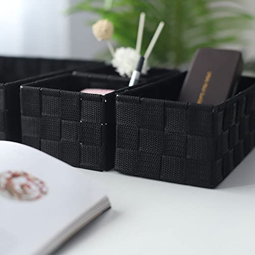 Black Storage Baskets, Woven Storage Bins Containers for Drawer Closet Shelf Dresser, Set of 4.