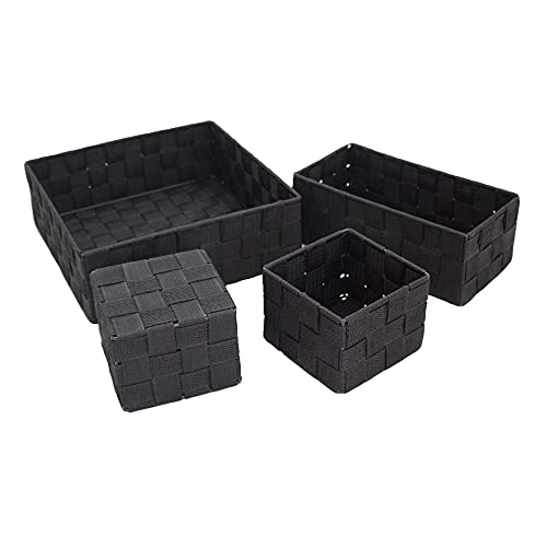 Black Storage Baskets, Woven Storage Bins Containers for Drawer Closet Shelf Dresser, Set of 4.