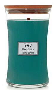 woodwick large hourglass candle, juniper & spruce, 21.5 oz.