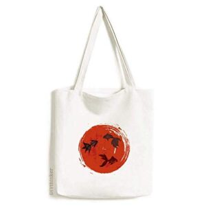 japan red goldfish circle portrait tote canvas bag shopping satchel casual handbag