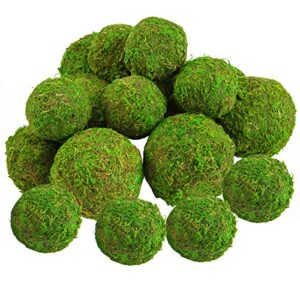18 pack decorative faux dried moss balls- 6pcs 3.1″ artificial green plant mossy globes+ 12pcs 2.2″ handmade sphere moss hanging balls for home garden decors party wedding display supplies photo props