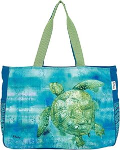 paul brent green sea turtle large shoulder tote bag