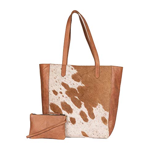 Mona B Harper Genuine Western Cowhide and Leather Tote Handbag Plus a Bonus Bag Vegetable Dyed with RFID Blocking