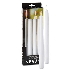 spaas white taper candles – 4 pack | 10 inch tall candles, scent-free premium wax candle sticks | 8 hour long burning white candlesticks for home decoration, wedding, holiday and parties