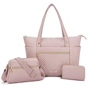 bagsmart women tote bag, large shoulder bag for women top handle satchel purse set 3pcs, (pink)