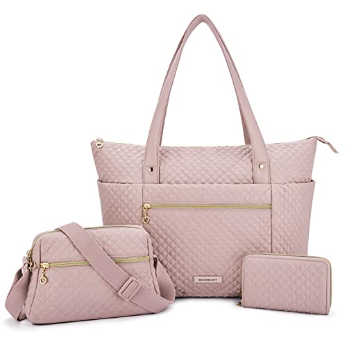 BAGSMART Women Tote Bag, Large Shoulder Bag for Women Top Handle Satchel Purse Set 3pcs, (pink)