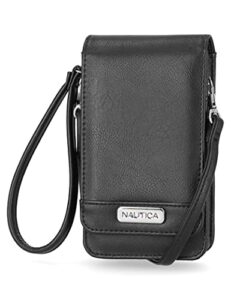 nautica catalina vegan leather rfid womens crossbody cell phone purse holder wallet (black)