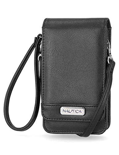 Nautica Catalina Vegan Leather RFID Womens Crossbody Cell Phone Purse Holder Wallet (Black)