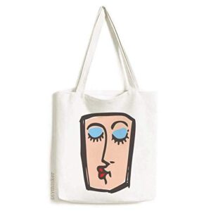 kiss face sketch emoticons tote canvas bag shopping satchel casual handbag