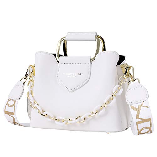 Qiayime women's Fashion shoulder handbags purses PU Leather Top Handle satchel Tote Crossbody Bag (White)